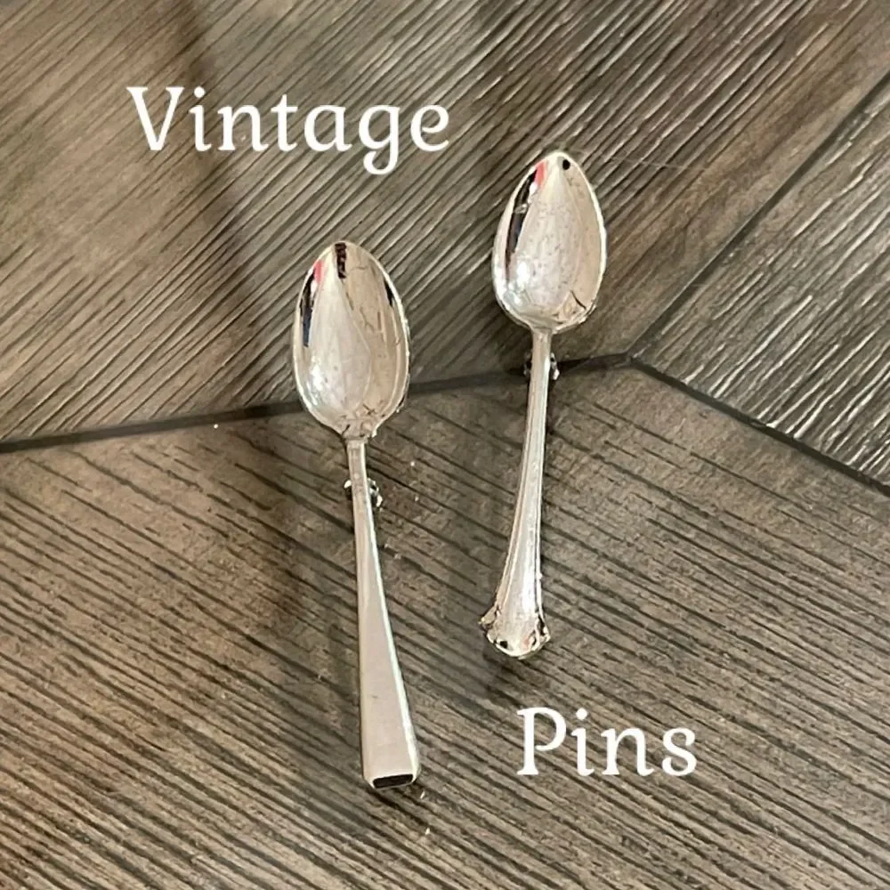 2 Vintage Silver Tone Spoon Brooch Pin 2.5